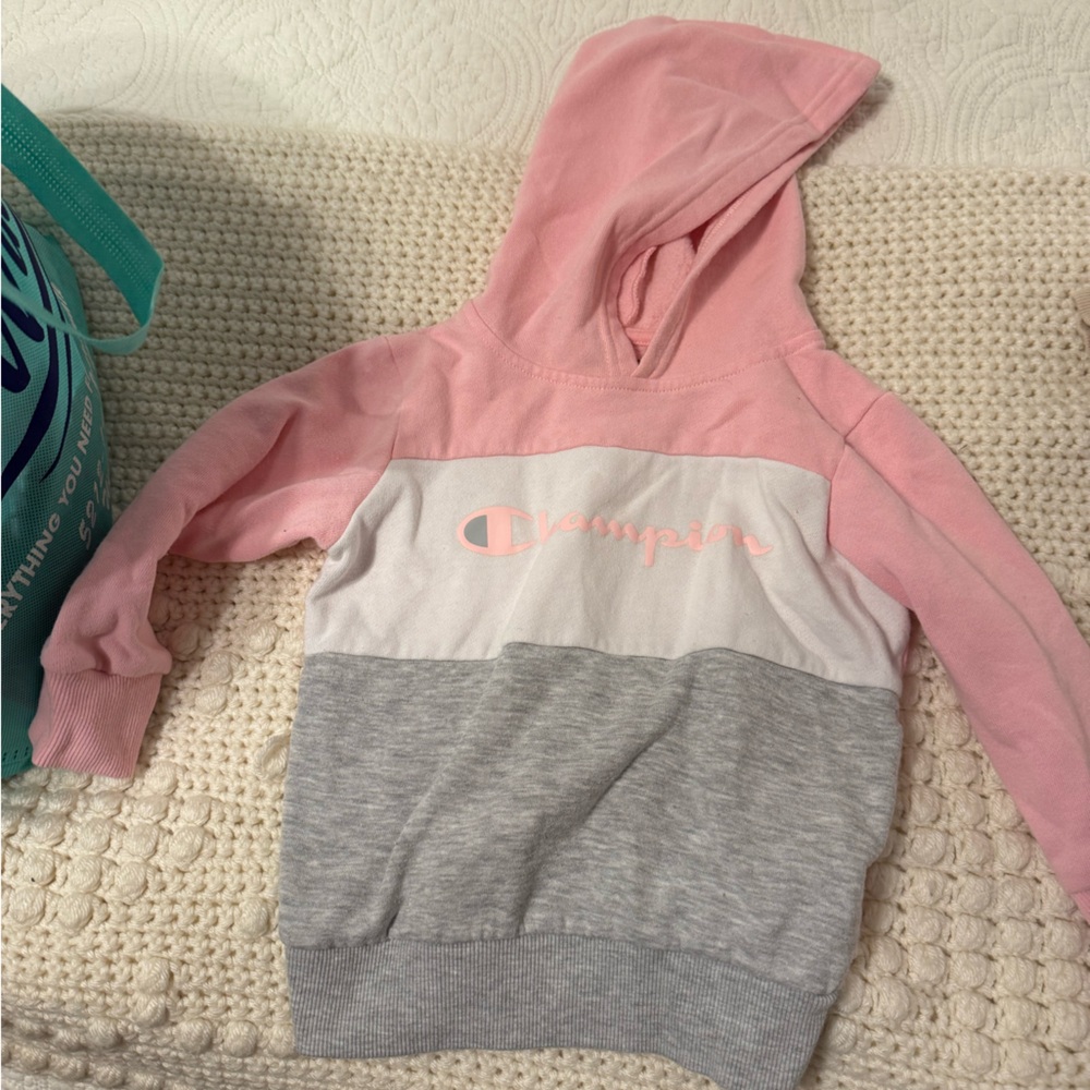 Champion Kids' Hoodie in Pink, White, and Gray
